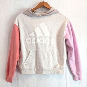 ADIDAS Kids' Colorblock Hoodie - Beige, Pink, and Lavender Size 14